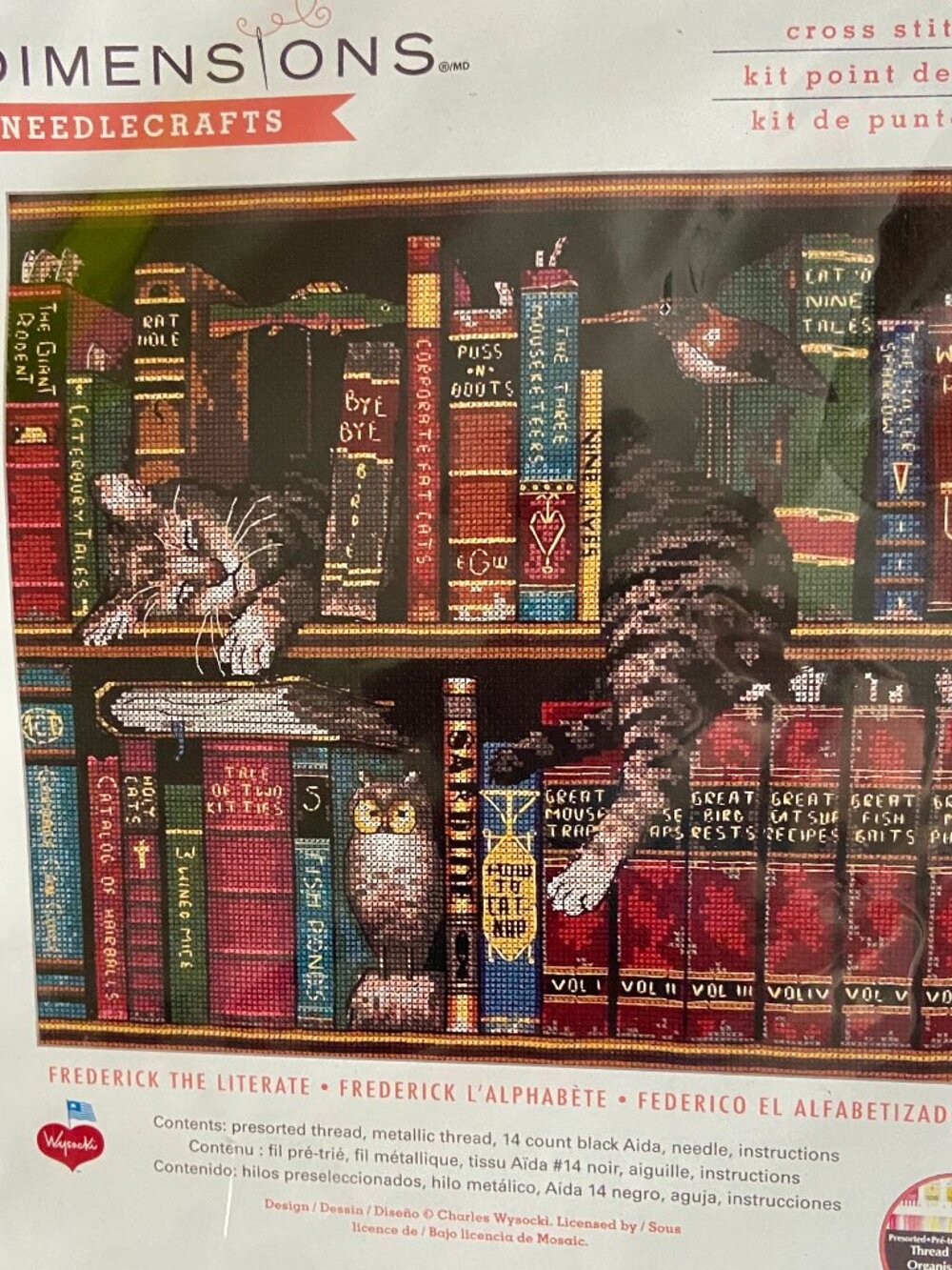 Dimensions Cross Stitch Kit Frederick The Literate 35048 12" x 11" NEW Cats